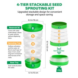 HK Stackable Seed Sprouting Kit, 4-Tier Microgreens Growing Kit with Drain Holes and Drain Tray, Fresh Organic Bean Seed Sprouter Tray, Soil-Free Sprouter Tray for Beans Alfalfa Seeds
