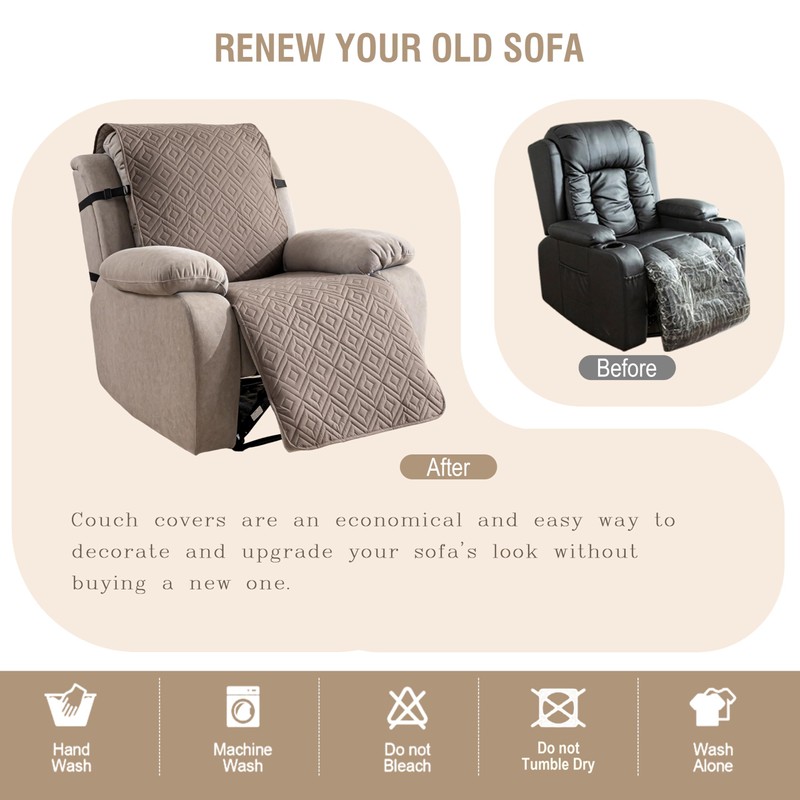 Genina Waterproof Oversized Recliner Chair Covers - 100% Protection, Non-Slip,