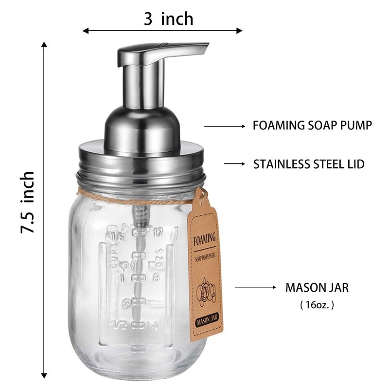 Amolliar Mason Jar Foaming Soap Dispenser, Plastic Soap Pump, Refillable