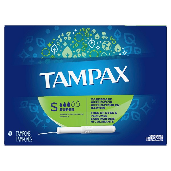 Tampax Cardboard Applicator Tampons, Super Absorbency 40 ea (Pack of 4)