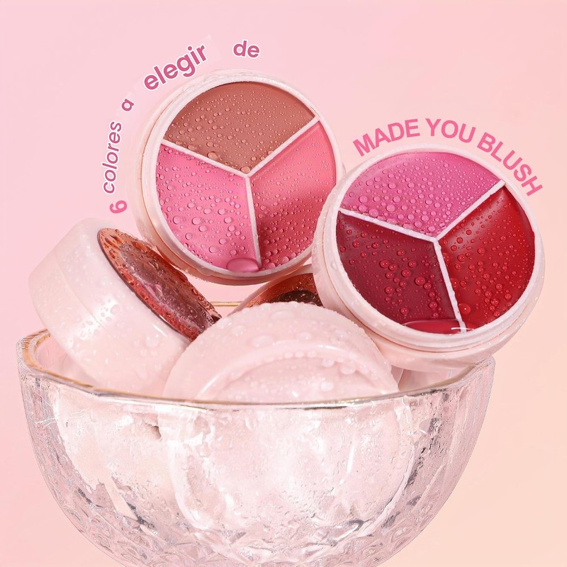 Rubor en crema ultrasuave de 3 colores para mejillas, Pincel