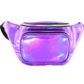 Shiny Neon Fanny Bag for Women Rave Festival Hologram Bum Travel Waist Pack, Violet, Middle