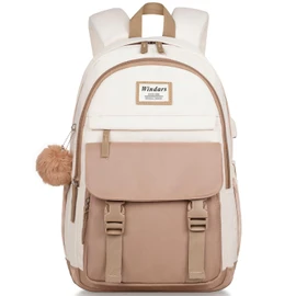 WINDARS School Backpack for Teen Girls, Cute College Backpacks for Women Students Aesthetic Bookbag Large 17.3 Inch Laptop Bag Middle School Travel Back Pack (Khaki Beige)