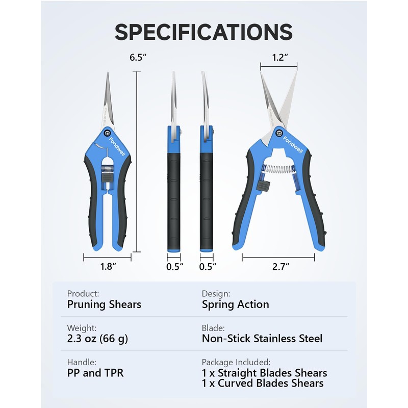 Fondwell 6.5" Pruning Shears Trimming Scissors: Small Garden Snips with