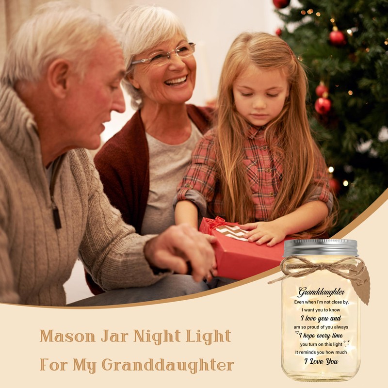 Granddaughter Gifts from Grandma Grandpa, Unique Mason Jar Night Light