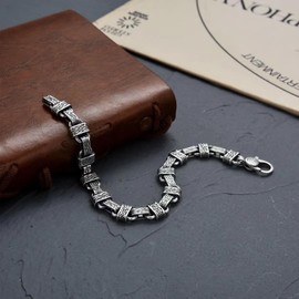 Ushinelit Retro Men’s Link Bracelet Handmade Titanium Stainless Steel Masculine Bracelet Chain for Males, 22cm (8.66 inch)