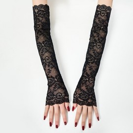 New Women's Summer Sun Protection Golf Arm Sleeves: Rose Style, Sexy Lace, Breathable Ice Silk Rose-Beige 15ea