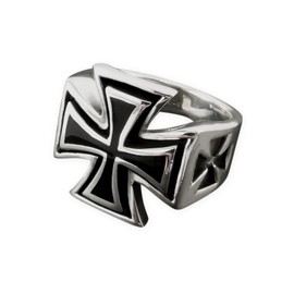 Fly Style Men's Stainless Steel Iron Cross Signet Ring, German Army Ring, Size: 18.1 mm
