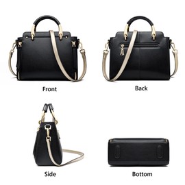 Women's Genuine Leather Crossbody Bag Handbag Small Shoulder Bag for Ladies With Handle (Black)