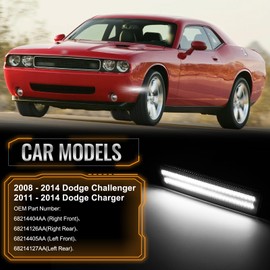 POPMOTORZ 2PCS Front Fender White LED Side Marker Lights Assembly Compatible With 2008-2014 Dodge Challenger, 2011-2014 Dodge Charger Front Fender LED Bumper Side Marker Lights Lamps Smoked Lens