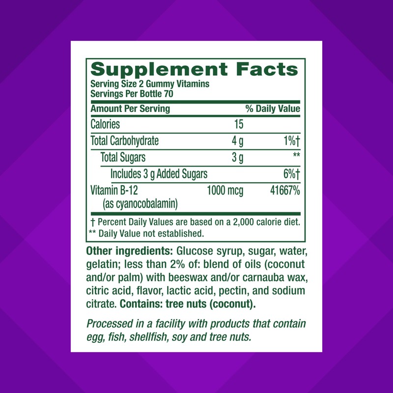 vitafusion Vitamin B12 Gummy Vitamins for Energy Metabolism Support, Raspberry