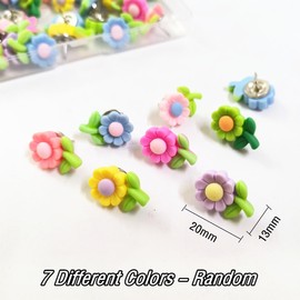 MANJIAMEI Flower Thumbtacks Push Pins, 50 Pcs Colorful Sunflower Drawing Pins Cork Board Pushpins Boxed Decorative Flowers Thumb Tacks for Wall Bulletin Board Travel Map Photo Display Office School