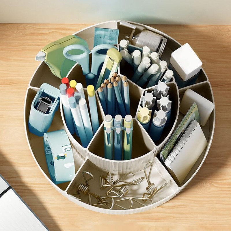 Lvjkes Rotating Pen Holder, Desk Organiser, 11 Compartments, Improved Large