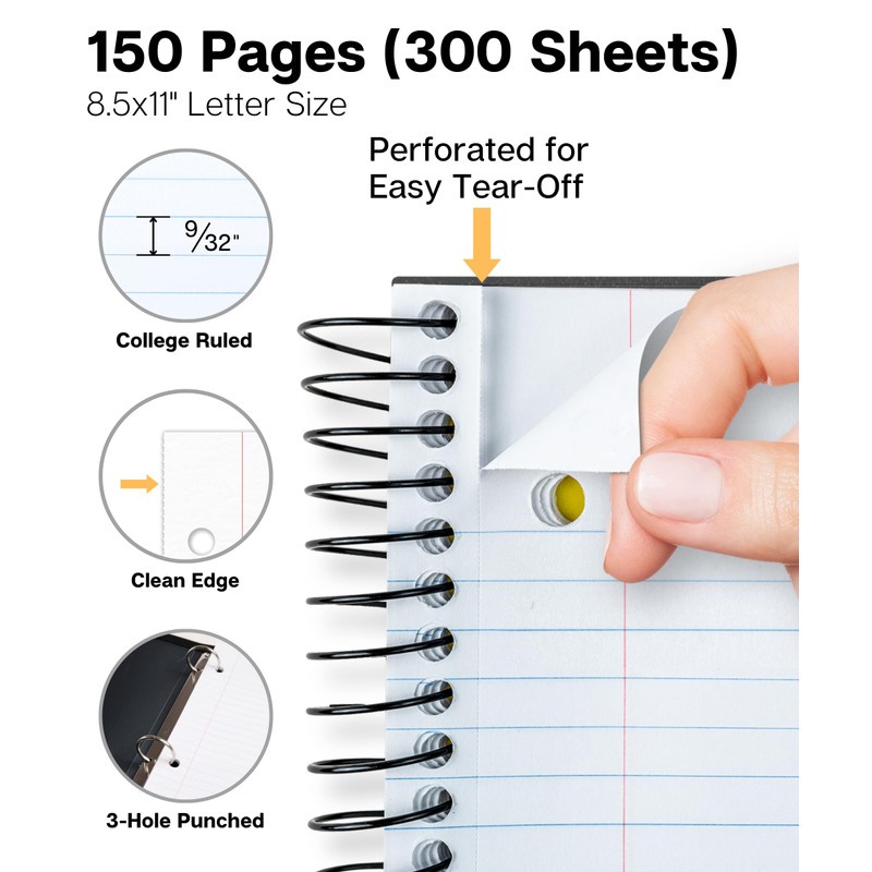 Dunwell 3-Subject Notebook College Ruled 8.5 x 11 (Black) -