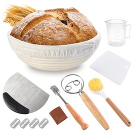 CHWNIBAY Gärkorb Set, 23 cm Gärkörbchen Rund, Gärkörbchen zum Brotbacken, 100% Natürlichem Rattan, Gärkorb Brot-Set mit Brotback-Zubehör, Perfektes Garkorb Brot für Anfänger und Erfahrene Bäcker