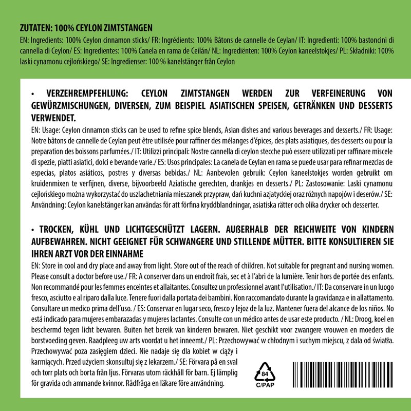 Ceylon Cinnamon Sticks 250g 8.8 oz by Alpi Nature, Cinnamon