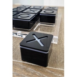 LuxLand Home Modern Tic Tac Toe for Home Decoration Black Acrylic XO with Clear Base Decorative Tic Tac Toe Table Top Decoration Coffee Table Decor X/O Board