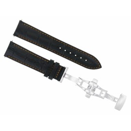 Ewatchparts 20mm Leather Watch Band Strap Deployment Clasp Compatible With Montblanc Watch Black With Orange Stitching