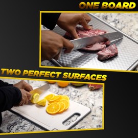 Cutting Boards for Kitchen, Stainless Steel & Wheat Straw PP, 36 x 25 cm Large Chopping Board and Defrost Tray - Non-Sticky Surface. Built in Knife Sharpener.
