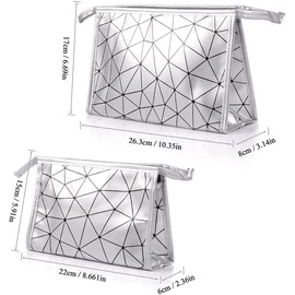 Travel Toiletry Bag, 2 Pieces Portable Cosmetic Case, PU Cosmetic Bag, Makeup Bag, Cosmetic Bag, Toiletry Bag, Cosmetic Organiser for Women, Waterproof Beauty Case, Travel Cosmetic Bags, silver