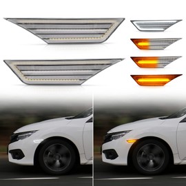 POPMOTORZ Honda Civic Front Fender LED Side Marker Light Sequential Side Turn Signal with Dual Color Switching [Inspection Compliant] 2016-2021 Honda Civic Coupe Sedan Hatchback All Models (10th