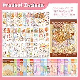Honosen 20 Sets DIY 3D House Stickers Scene Kit, 3D Miniature Scene Sticker Book, Stress Relief Creative Sticker Book with Tweezers, Miniature Stickers for Kids and Adults