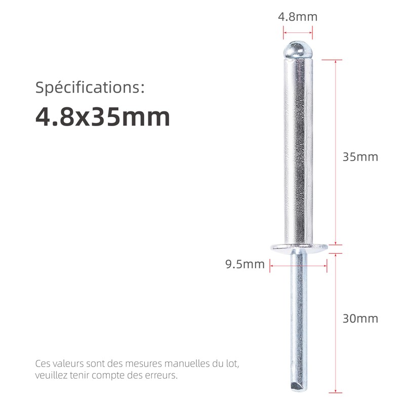 JIANDAXIN 50Pcs Extra Long Pop Rivets, Extended Length, Aluminium Dome