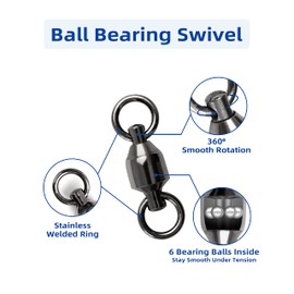 BLUEWING Ball Bearing Fishing Swivel High Strength Solid Welded Rings Saltwater Fishing Black Nickel Coated 209lbs, 50pcs