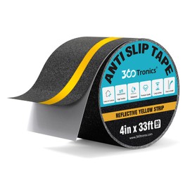 360Tronics Anti Slip Grip Tape, 4" x 33ft Non-Slip Traction Tape Strips with Yellow Reflective Stripe, Indoor & Outdoor Waterproof Non-Skid Tape for Stair Treads Steps Ramps