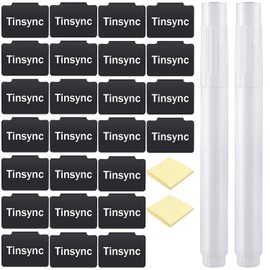 Tinsync Basket Labels Set, PVC Bin Basket Labels Clip On, Pantry Basket Tags for Storage Bins, Wicker Fabric Cubes and Containers (25 PCS Black Clip, 2 PCS White Chalk Marker, 2 PCS Cleaning Cloth)