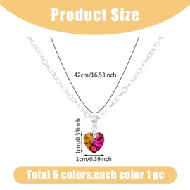 SUPERFINDINGS 6 Styles Glass Heart Pendant Necklace Love Crystal Necklace with Silver Chains Heart Long Necklace Sparkle Mini Love Necklace Rhinestone for Women Ladies