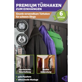 Menz Premium Door Hooks for Hanging, Set of 6 in Black - Flexible Coat Hooks Door, Extremely Durable Door Coat Rack Made of Stainless Steel, Universal Hooks for Hanging, Robust Door Hook Rail