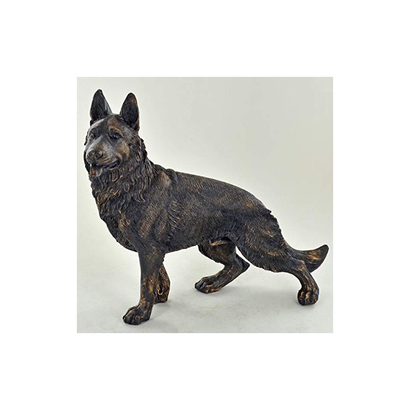 Large German Shepherd Alsatian Dog Standing Painted Bronze Resin Sculpture