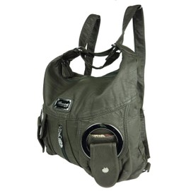 KUMIXI JODY 89297, 2-in-1 Women's Backpack Handbag, Handbag and Backpack, 37 x 28 x 15 cm, Grey, anthracite, dark grey, Rucksack