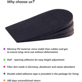 Makryn Adjustable Orthopedic Heel Lift for Leg Length Discrepancies and Heel Pain,Sports Injuries,and Achilles tendonitis,Height Increase Insoles (Black, Medium(Single Lift))