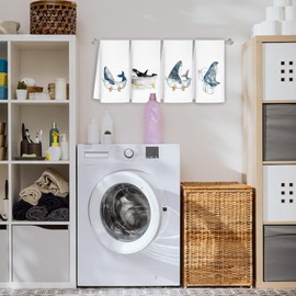 Jvpke Whale Shark Seal Coastal Beach Hand Towels for Bathroom Set of 4 - Nautical Hand Towels for Bathroom,Whale Decor, Nautical Beach Bathroom Decor,Ocean Bathroom Decor,16x24