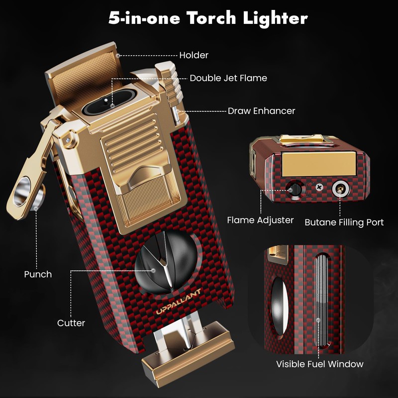 5-in-1 Torch Lighter with Cutter, Punch, Holder, Draw Enhancer Tool