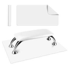 Arm Rest for Nails Tech with Table Mat for Salons and Home Manicures, Soft Microfiber Leather Nail Hand Rest for Relaxing Arms, Non-slip Height Hand Pillow Cushion Nail Salon Manicure (White)