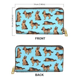 WIRESTER PU Leather Clutch Purse Card Holder Wallet, Zip Around Long Wallet for Women - German Shepherd Funny Playful Postures Light Blue