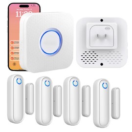 Door Chime with Phone App,WiFi Door Open Contact Sensor Alarm Chime with 600 FT Range,WiFi Door Ringer Alert for Business/Store/Home/Office When Enter (Four Sensor One Gateway)