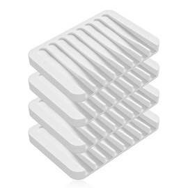 Chengcan 4-Pack Silicone Self-draining Soap Tray for Bathroom and Kitchen Non-Slip Soap Holder Extend Soap Life Save Space Dry Quickly Multi-Purpose and Durable (White, 4-Pack)
