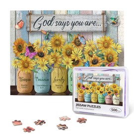 Christian Puzzles for Adults 500 Pieces Sunflower Religious Bible Verses Jigsaw Puzzles God Says You are Puzzle Inspirational Challenging Wooden Puzzle for Adults Family Game Toy Educational