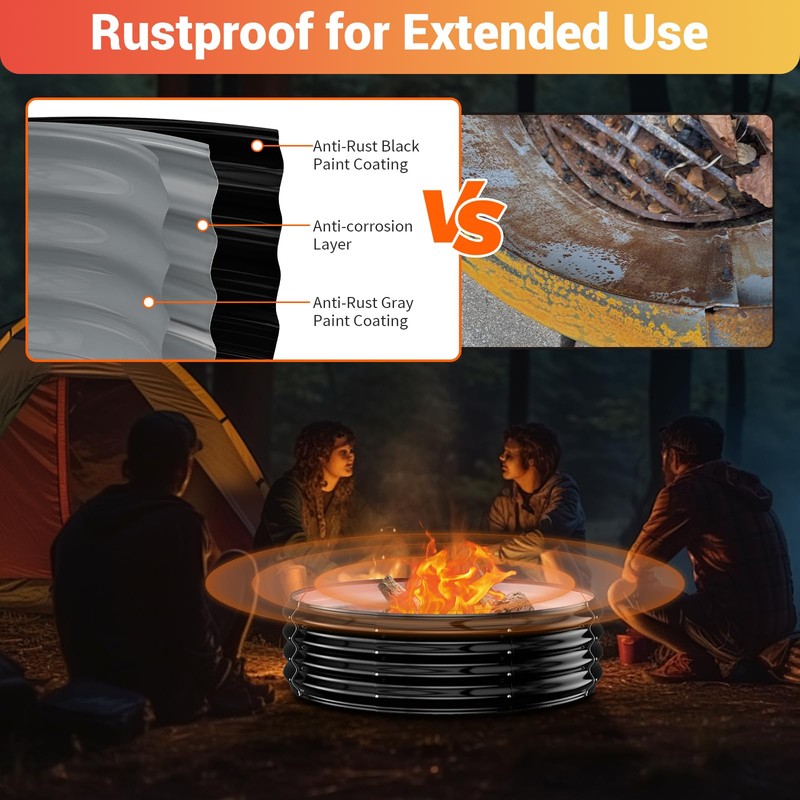 36 Inch Fire Pit Ring for Outside, Heavy Duty High