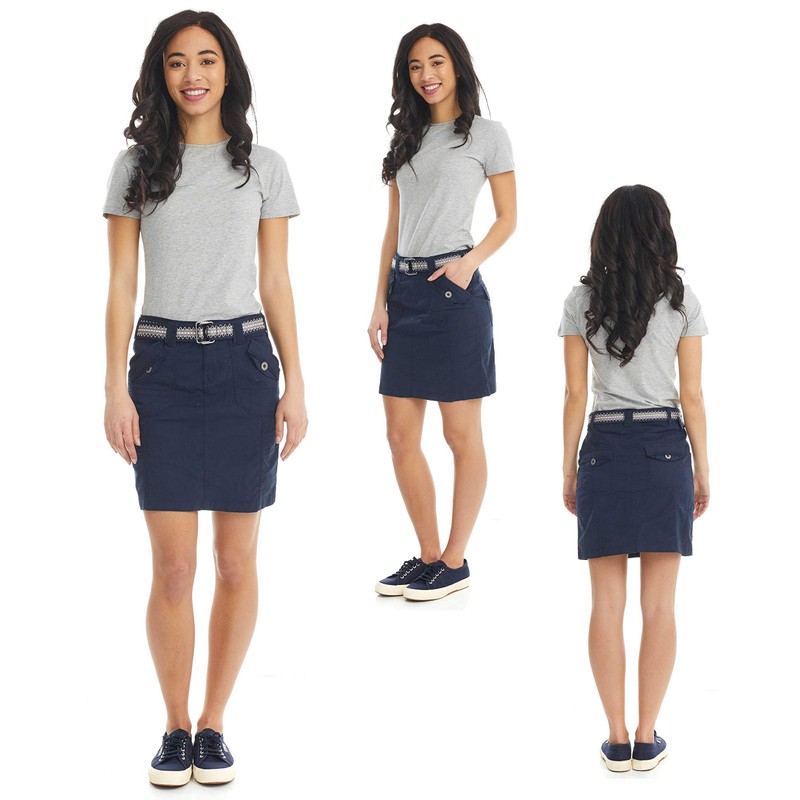 Suko jeans Womens Mid Rise Stretch Poplin Cargo Skirt with