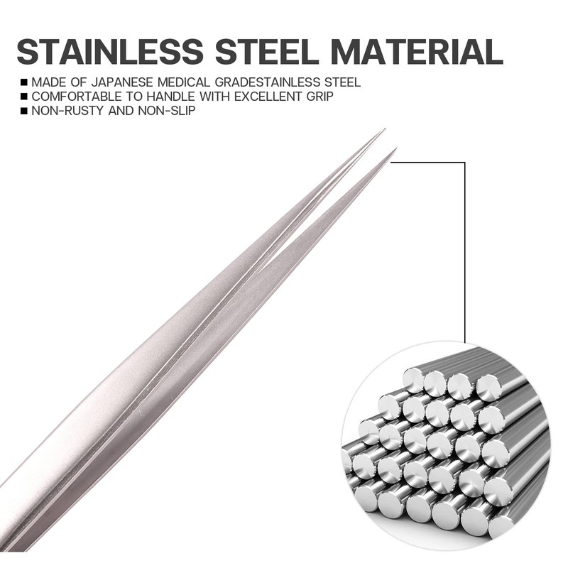 Pretty memory Pointed Tweezers for Eyelash Extensions, Stainless Steel Precision