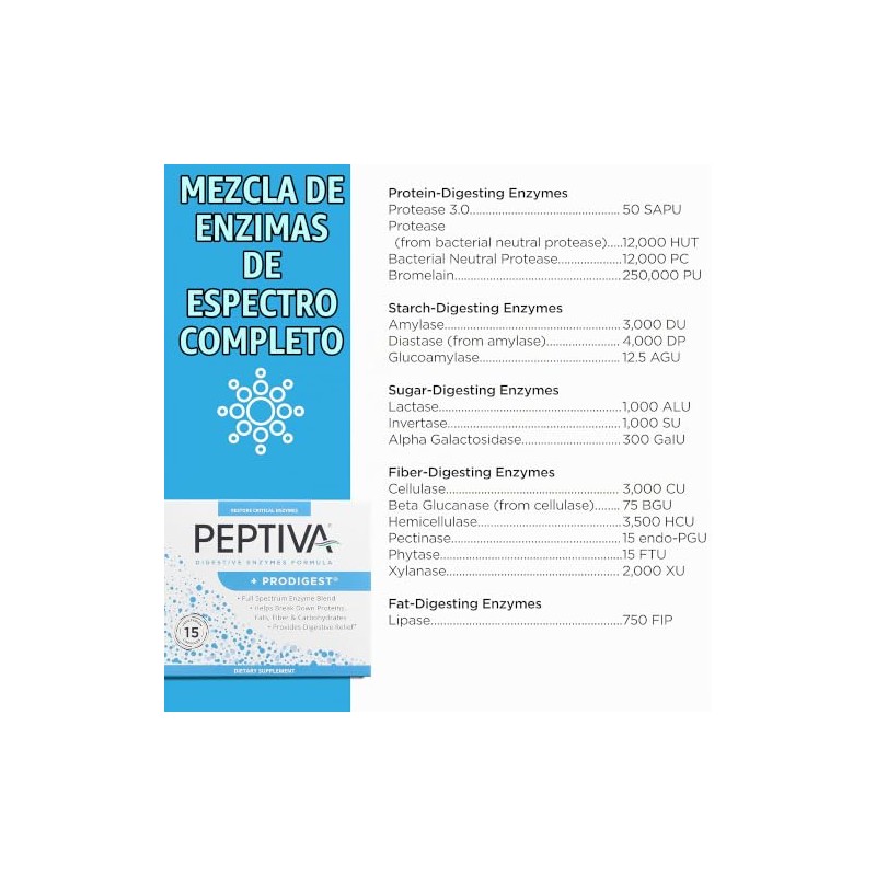 Peptiva Suplemento enzimático digestivo + ProDigest - Ayuda con la