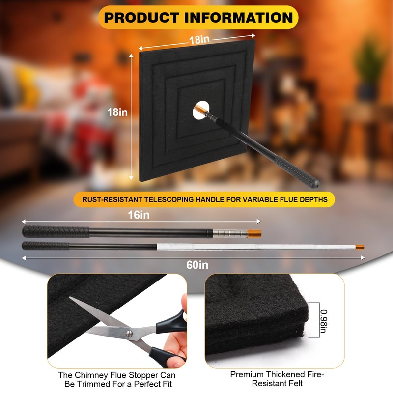avvkfcmn Chimney Flue Plug for 16" x 16" Square Flue,