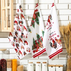 Bencailor 4 Pcs Christmas Kitchen Towels Set Christmas Towels Decorative Tea Dish Towels Christmas Holiday Drying Cloth Hand Towel for Xmas Bathroom, 15.75" x 23.62" (Red,Vivid)