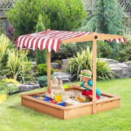 efunmodern Kids Wooden Sandbox In/Outdoor with Canopy Cover Fun Safe Play Area for Backyard