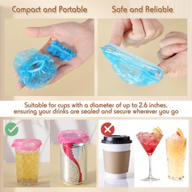 Teenyyou 200 Pcs Small Disposable Drink Covers for Alcohol Protection Women Scrunchie Disposable Plastic Covers Drink Cup Shields for Women Adult Bar Club Banquet Beverage Party